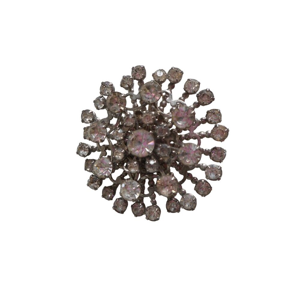 Vintage Estate Costume white "Rhinestone" Silver Brooch Pin Jewelry